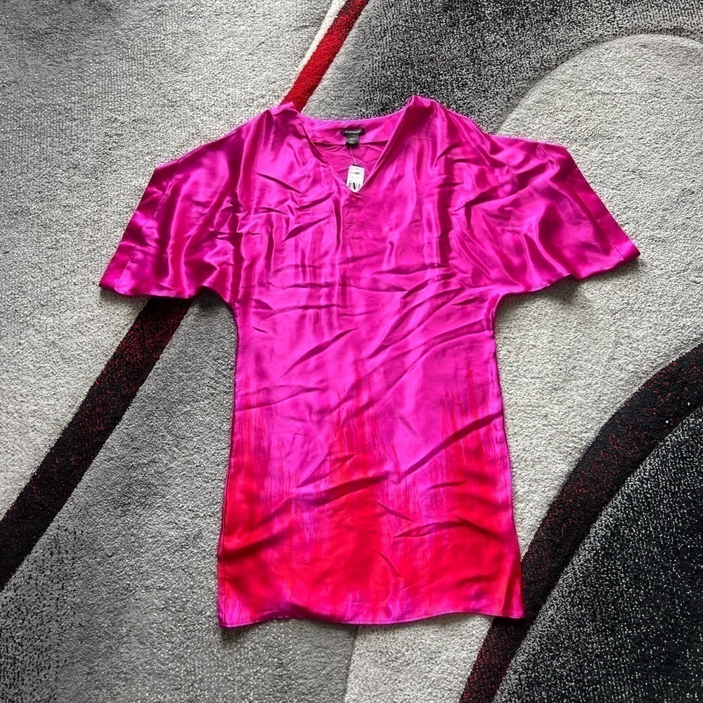 Natori Ous Purple Gradient Silk Satin Tunic Dress